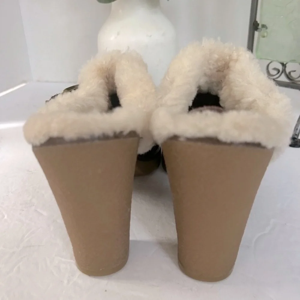 BCBG Fur Lined Brown Suede Chunky Heeled Bootie  Clogs. Size 6.5 - Picture 7 of 9